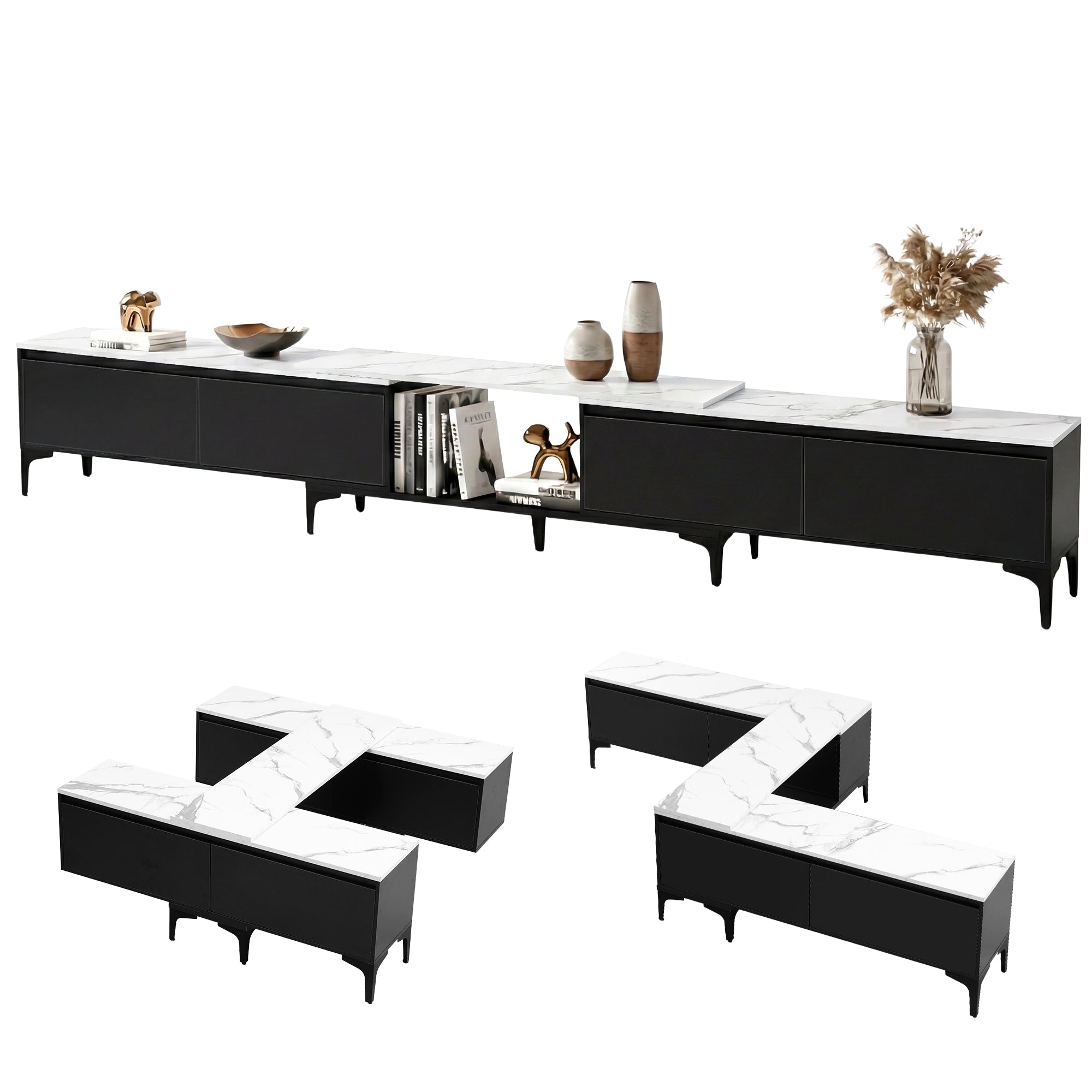 Artiss TV Cabinet Entertainment Unit Stand Extendable Black-Furniture > Living Room > TV Units-PEROZ Accessories