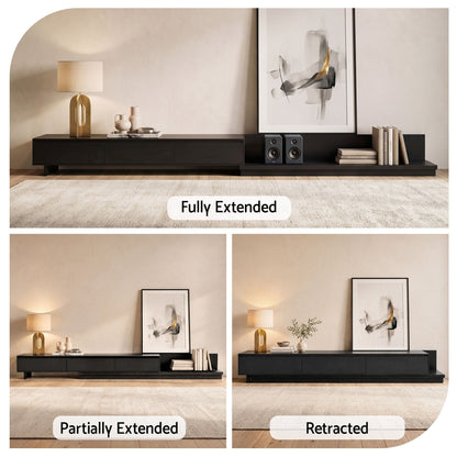 Artiss Extendable TV Unit 200CM 3 Storage Drawers Dark Walnut &amp; Black