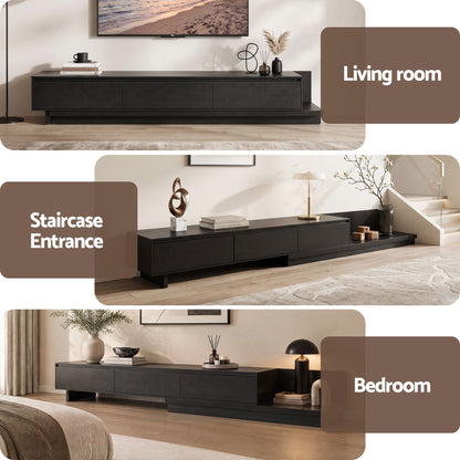 Artiss Extendable TV Unit 200CM 3 Storage Drawers Dark Walnut &amp; Black