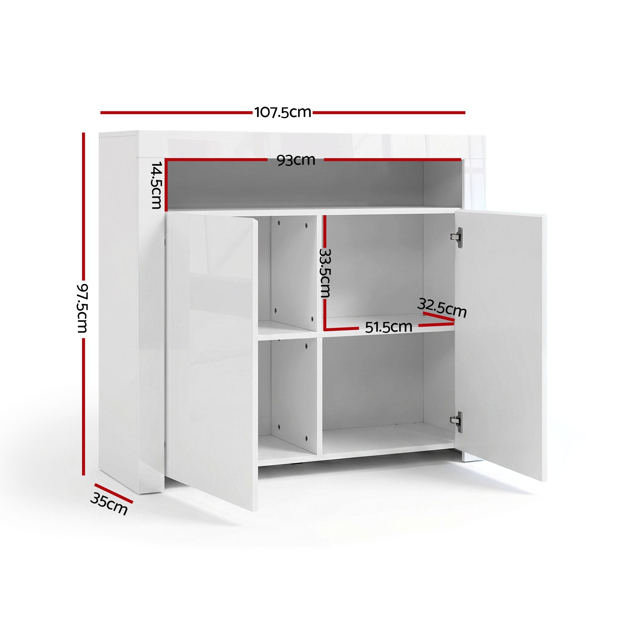 Artiss 2x Buffet Sideboard Cabinet LED Cupboard High-Gloss Storage Pantry ARNO-Furniture > Dining > Buffets &amp; Sideboards-PEROZ Accessories