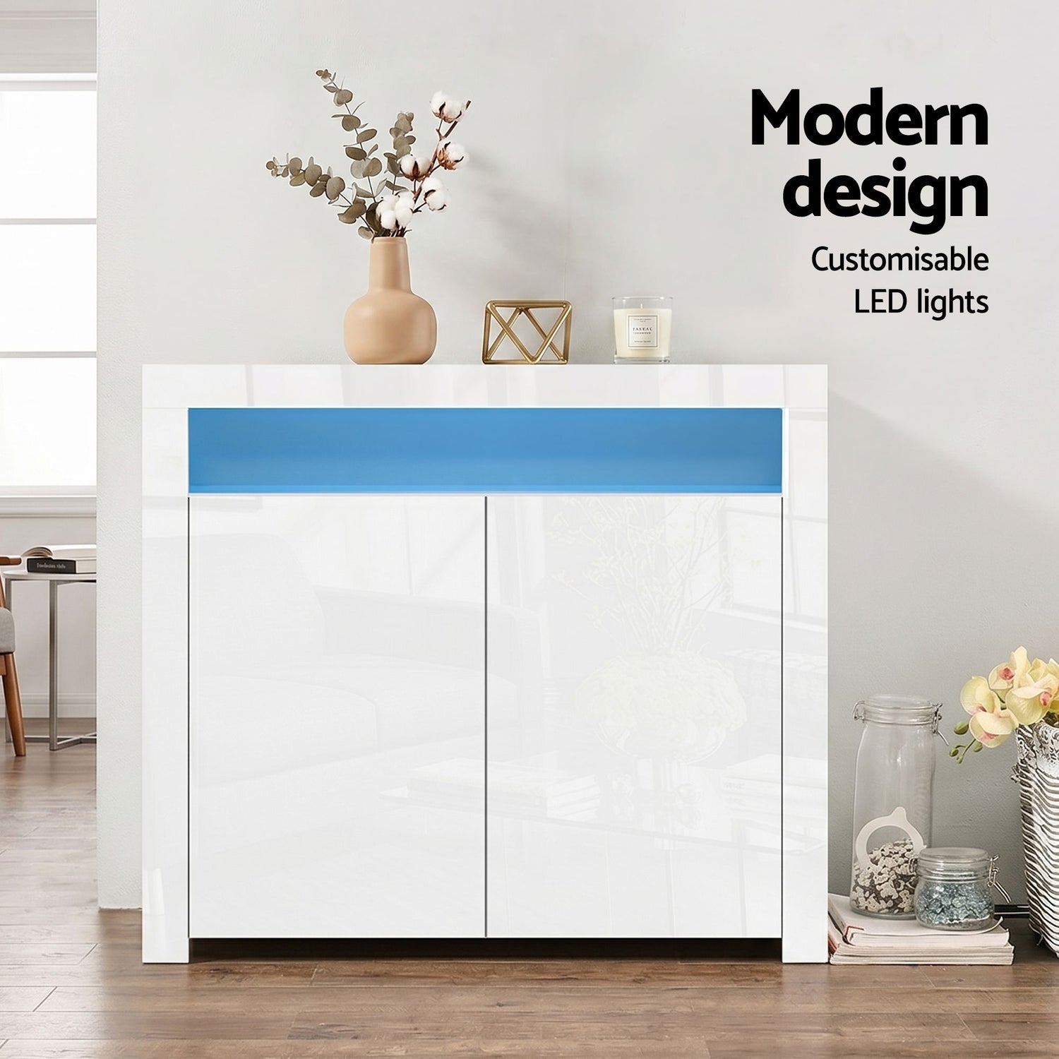 Artiss 2x Buffet Sideboard Cabinet LED Cupboard High-Gloss Storage Pantry ARNO-Furniture > Dining > Buffets &amp; Sideboards-PEROZ Accessories