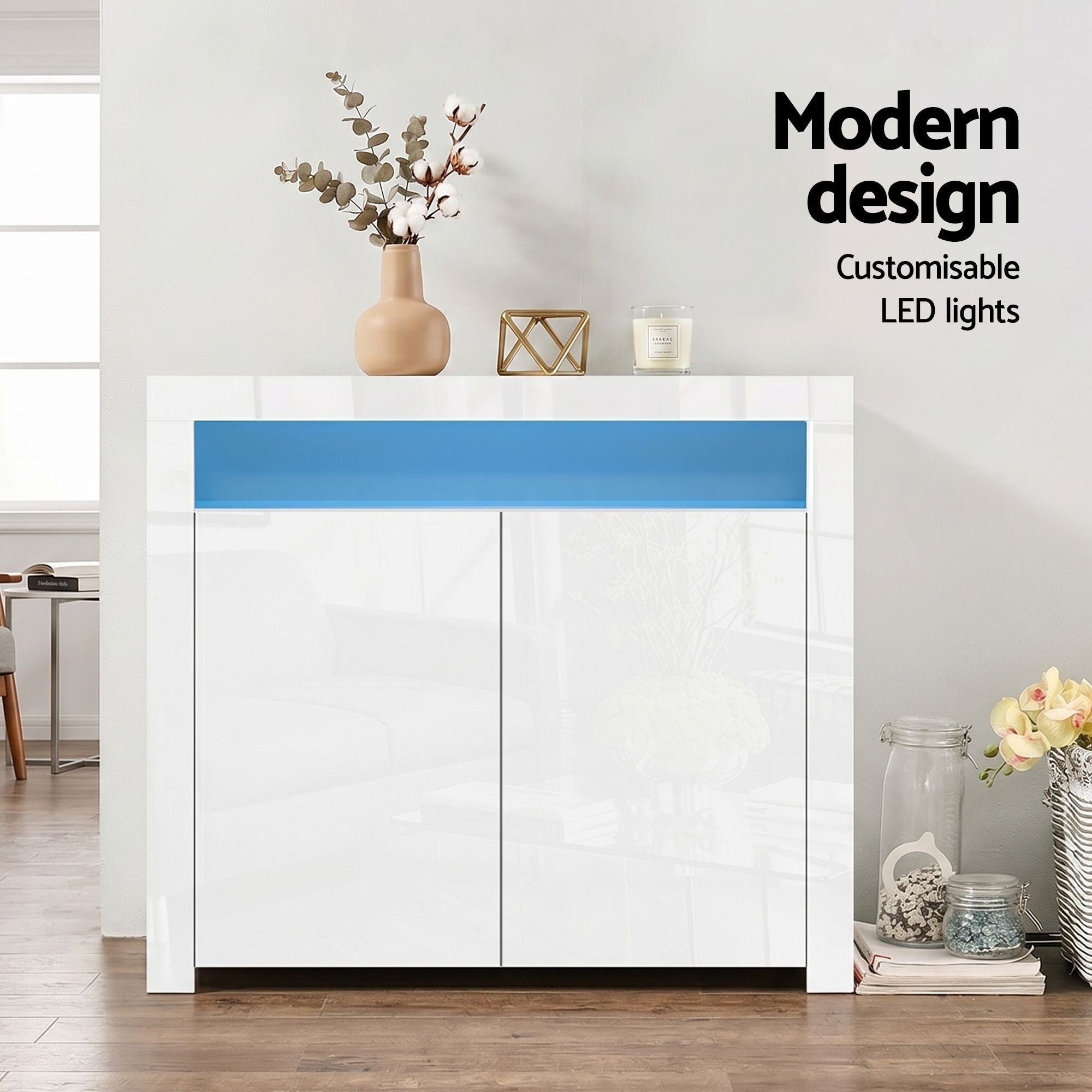 Artiss 2x Buffet Sideboard Cabinet LED Cupboard High-Gloss Storage Pantry ARNO-Furniture > Dining > Buffets &amp; Sideboards-PEROZ Accessories