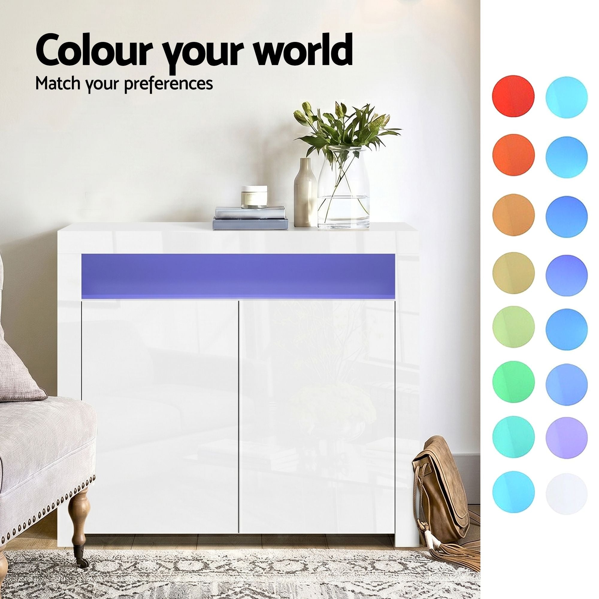 Artiss 2x Buffet Sideboard Cabinet LED Cupboard High-Gloss Storage Pantry ARNO-Furniture > Dining > Buffets &amp; Sideboards-PEROZ Accessories