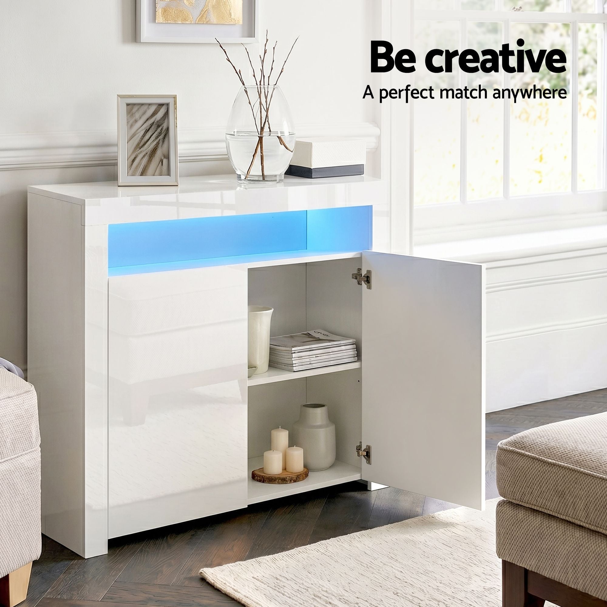 Artiss 2x Buffet Sideboard Cabinet LED Cupboard High-Gloss Storage Pantry ARNO-Furniture > Dining > Buffets &amp; Sideboards-PEROZ Accessories
