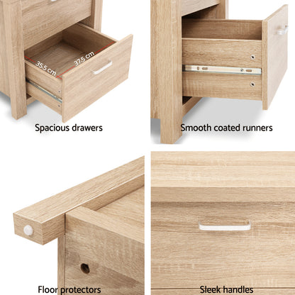 Artiss Bedside Table 2 Drawers - MAXI Pine-Bedside Tables-PEROZ Accessories