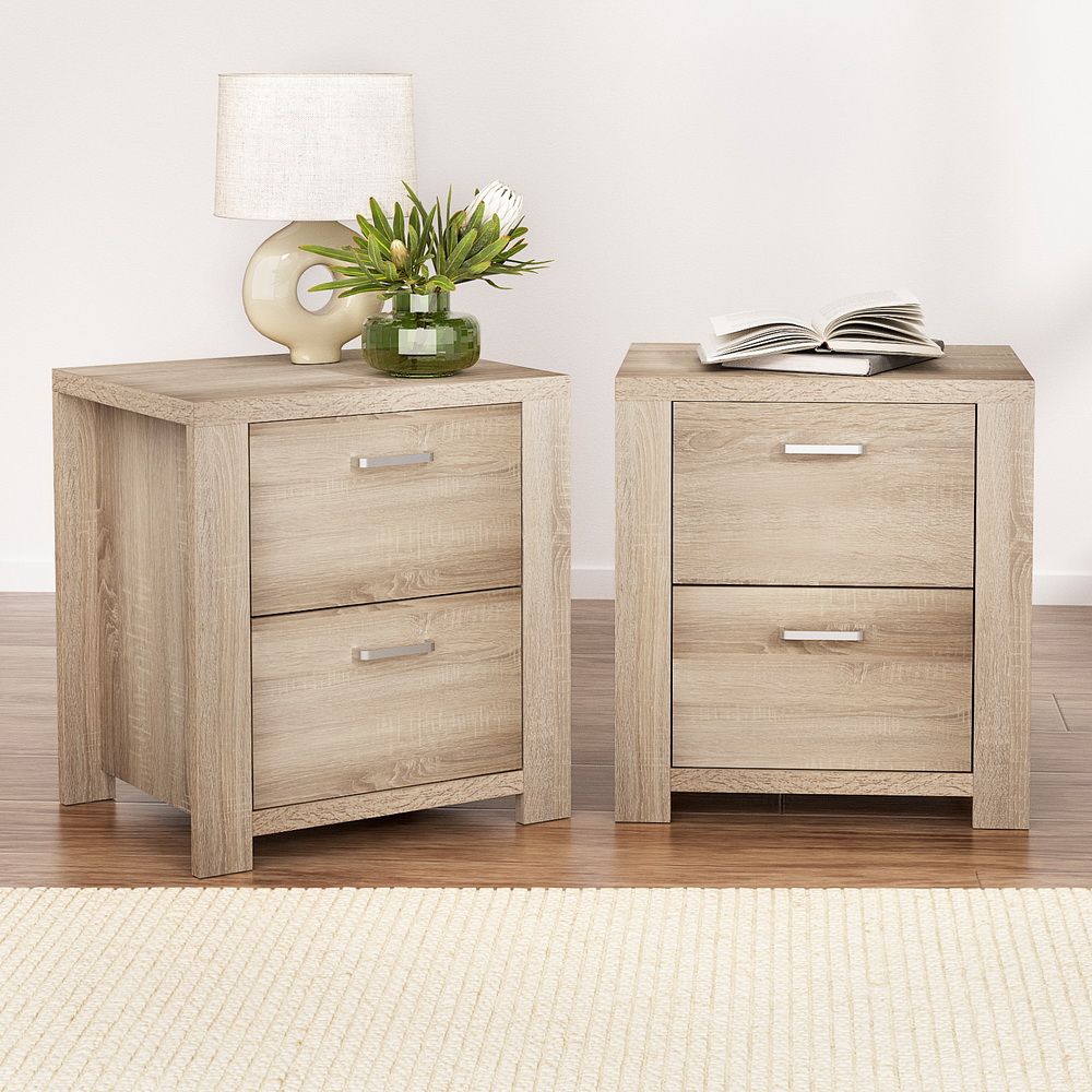 Artiss 2x Bedside Table 2 Drawers - MAXI Pine-Furniture > Bedroom > Bedside Tables-PEROZ Accessories