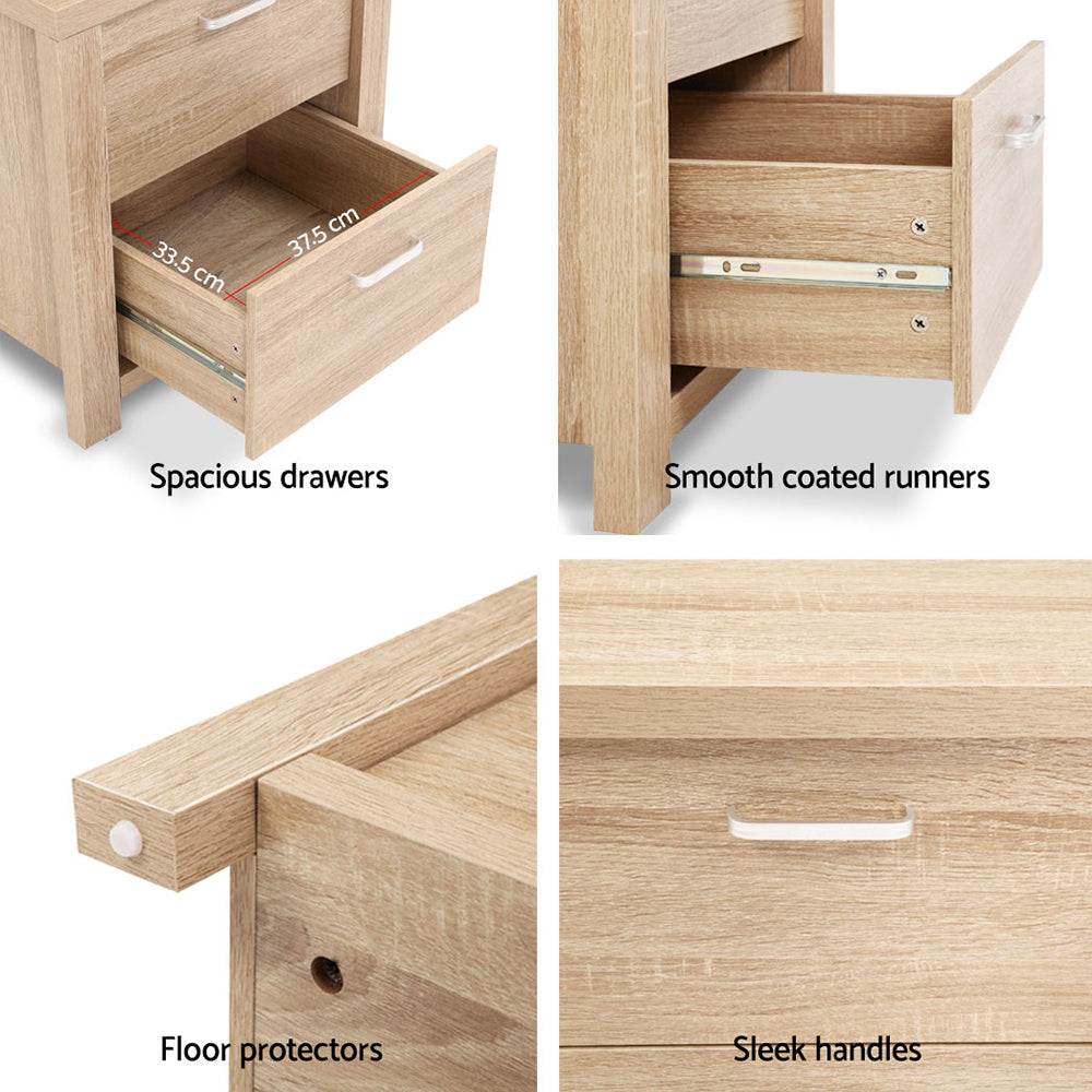 Artiss 2x Bedside Table 2 Drawers - MAXI Pine-Furniture &gt; Bedroom &gt; Bedside Tables-PEROZ Accessories