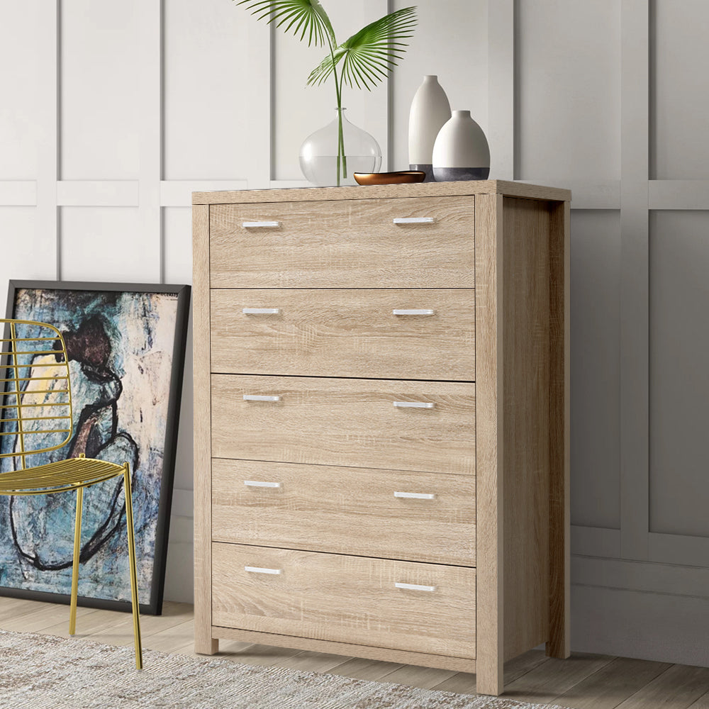 Artiss 5 Chest of Drawers - MAXI Pine-Furniture &gt; Bedroom-PEROZ Accessories
