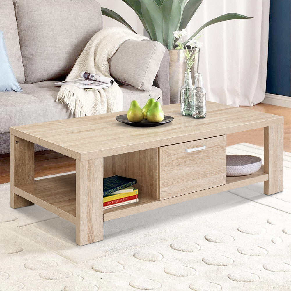 Artiss Coffee Table 1 Drawer Oak Maxi-Furniture &gt; Living Room-PEROZ Accessories