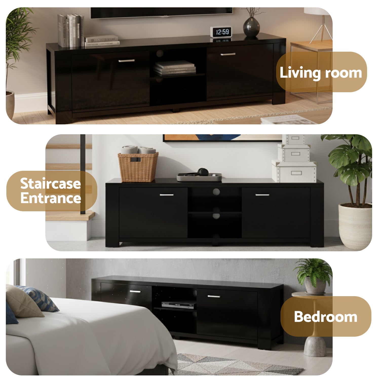 Artiss TV Cabinet Entertainment Unit 160cm Black Maxi-Furniture > Living Room > TV Units-PEROZ Accessories