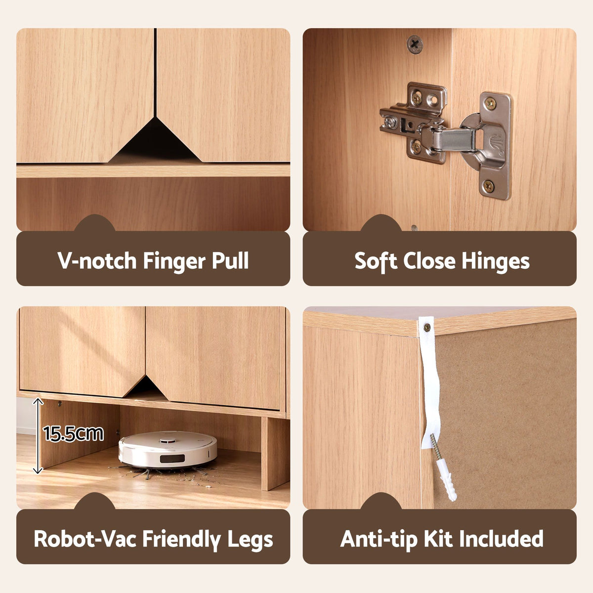Artiss Modular TV Unit Storage Cabinet Adjustable Shelf Robot-Vac Friendly Pine-Furniture > Living Room > TV Units-PEROZ Accessories