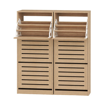 Artiss 2x Shoe Cabinet Storage Organiser 3 Flip Drawer Pine