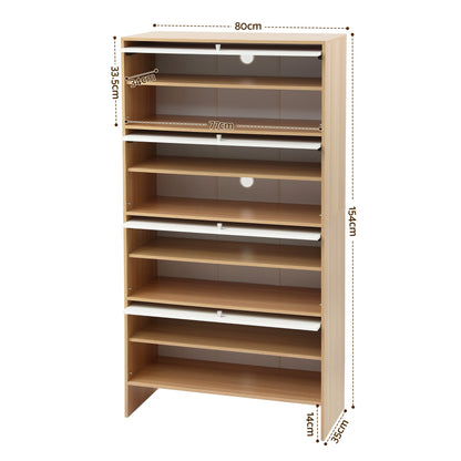 Artiss Narrow Shoe Cabinet Adjustable Shelves Flip-up Door White &amp; Pine