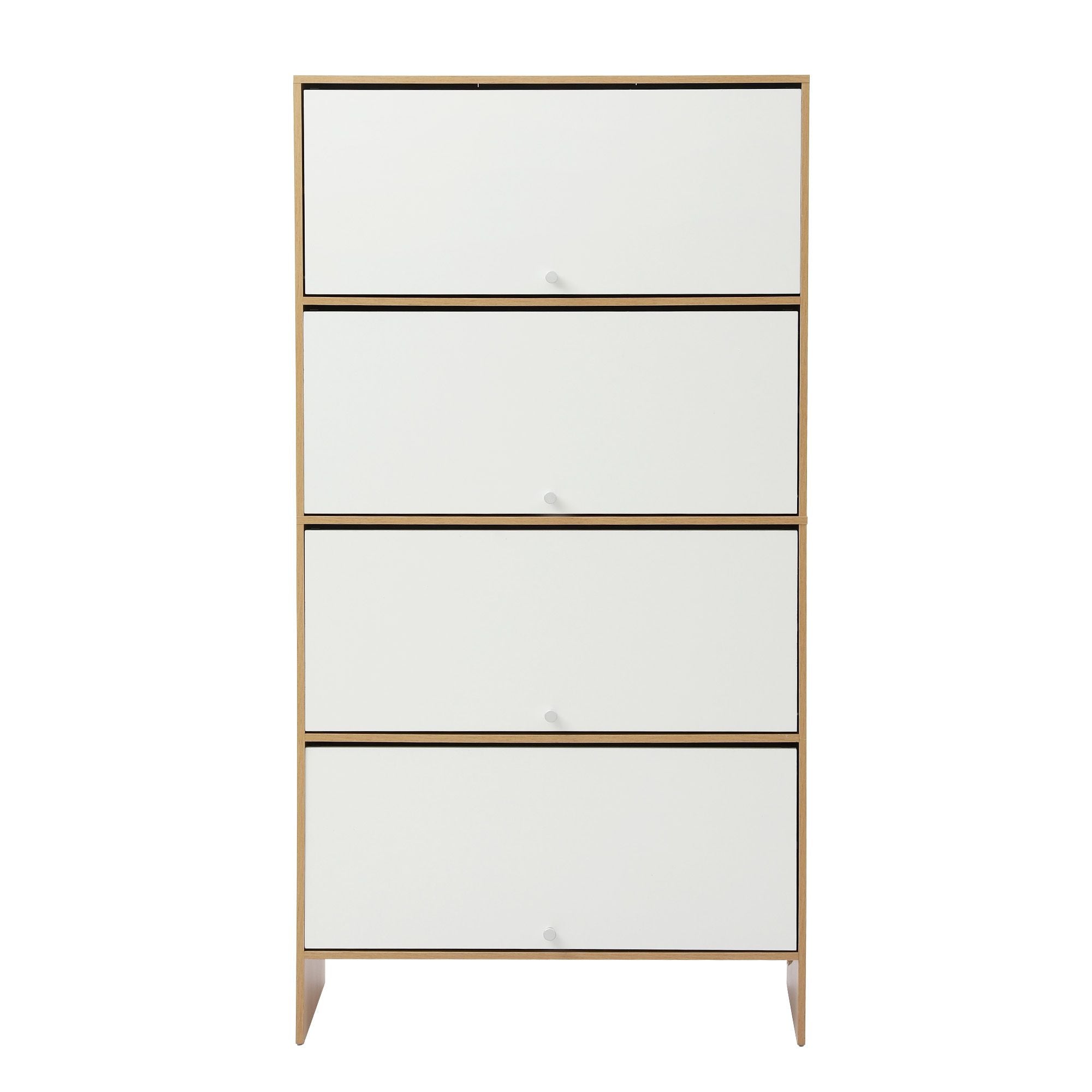 Artiss Narrow Shoe Cabinet Adjustable Shelves Flip-up Door White &amp; Pine
