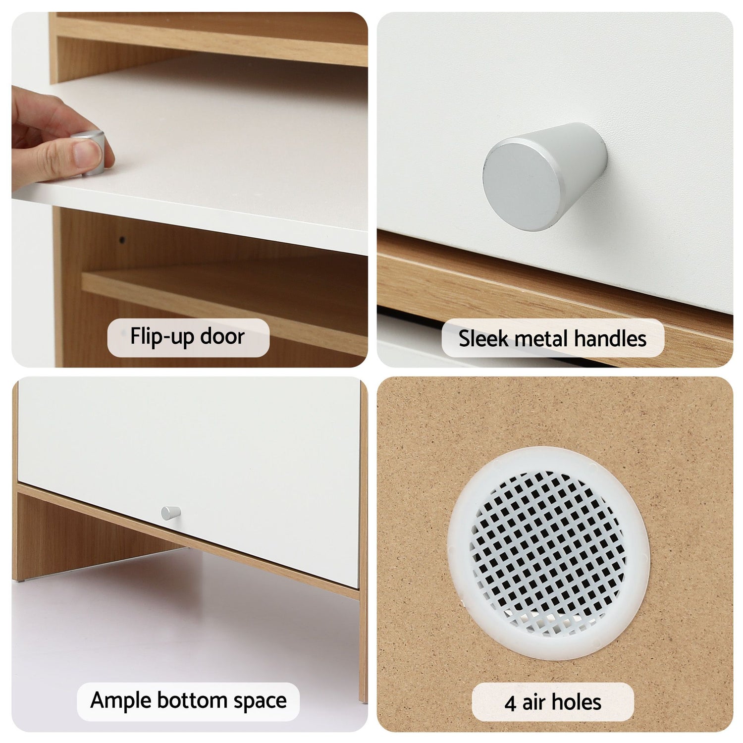 Artiss Narrow Shoe Cabinet Adjustable Shelves Flip-up Door White &amp; Pine