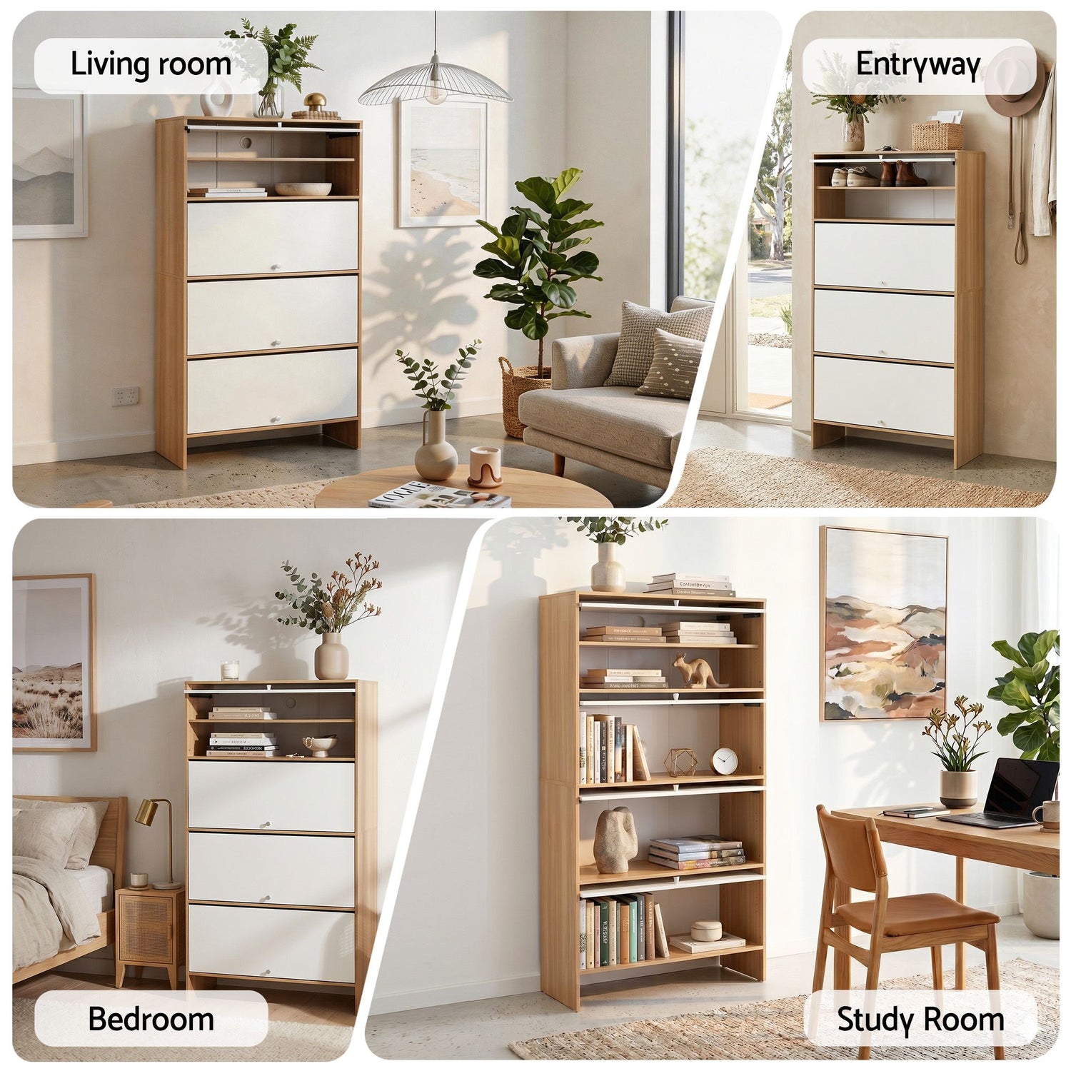 Artiss Narrow Shoe Cabinet Adjustable Shelves Flip-up Door White &amp; Pine