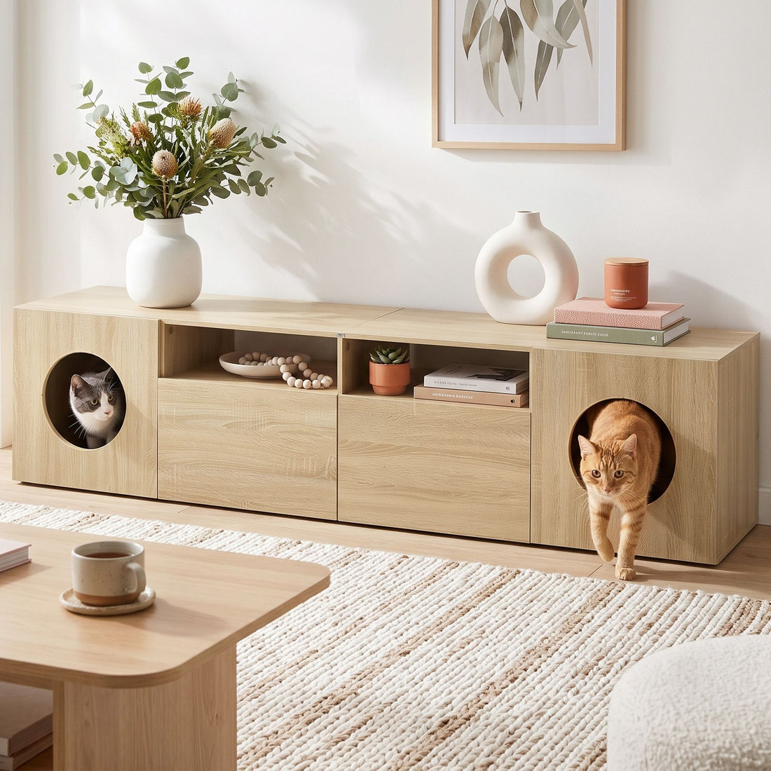 Artiss 185CM TV Unit with Cat House Storage Cabinet Pine-Furniture > Living Room > TV Units-PEROZ Accessories