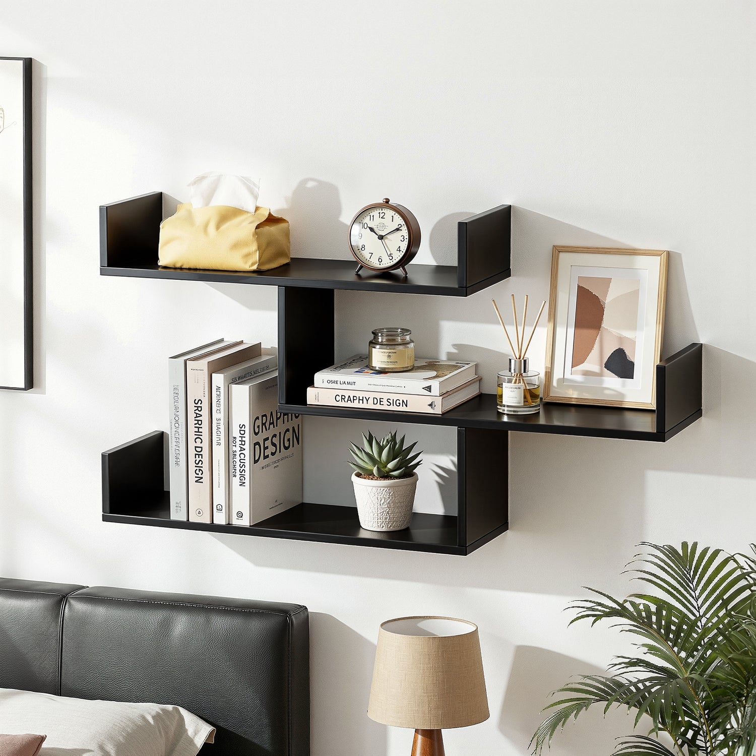 Artiss Floating Wall Shelf 3 Tier Black-Furniture > Living Room > Bookcases &amp; Shelves-PEROZ Accessories