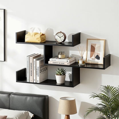 Artiss Floating Wall Shelf 3 Tier Black-Furniture > Living Room > Bookcases &amp; Shelves-PEROZ Accessories