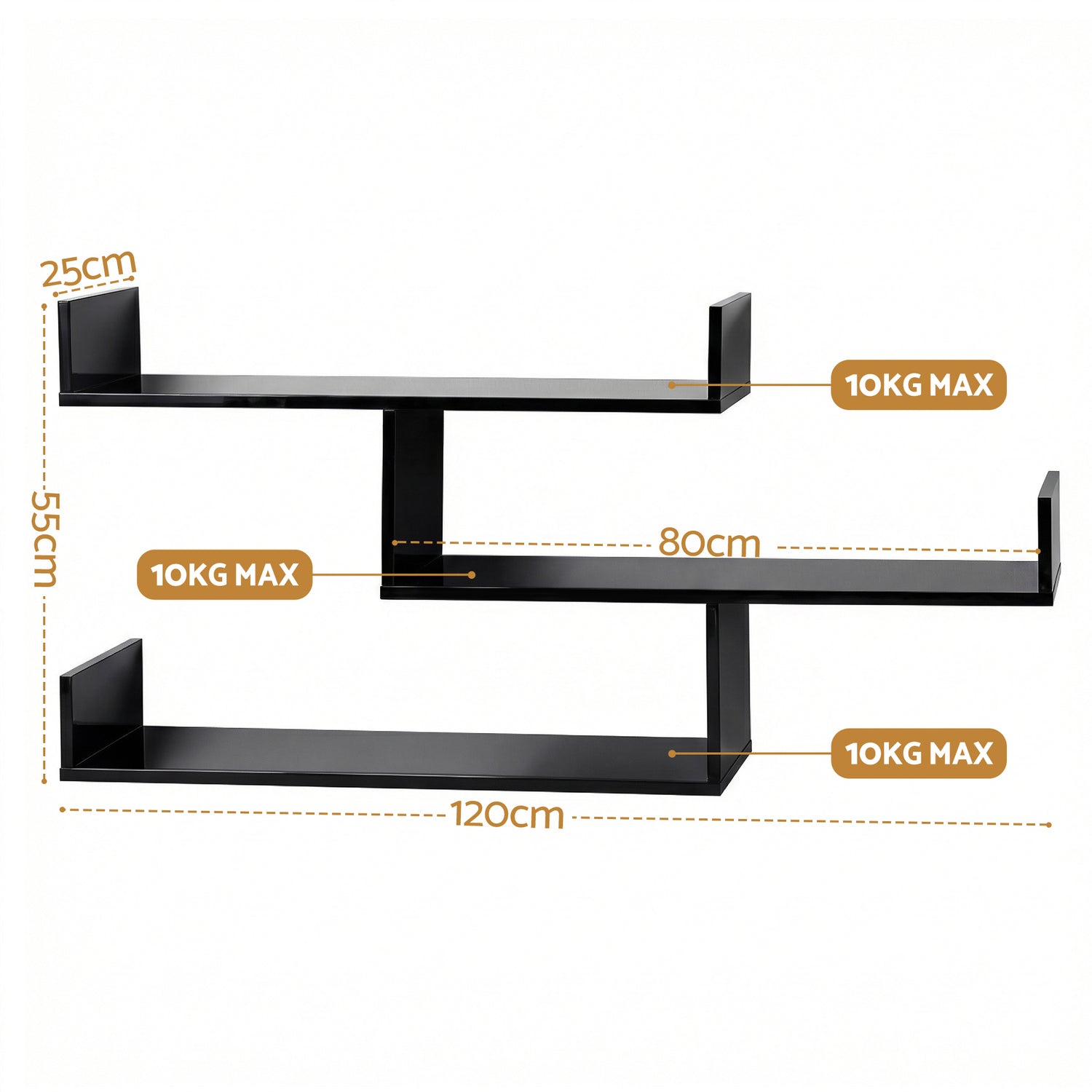 Artiss Floating Wall Shelf 3 Tier Black-Furniture > Living Room > Bookcases &amp; Shelves-PEROZ Accessories