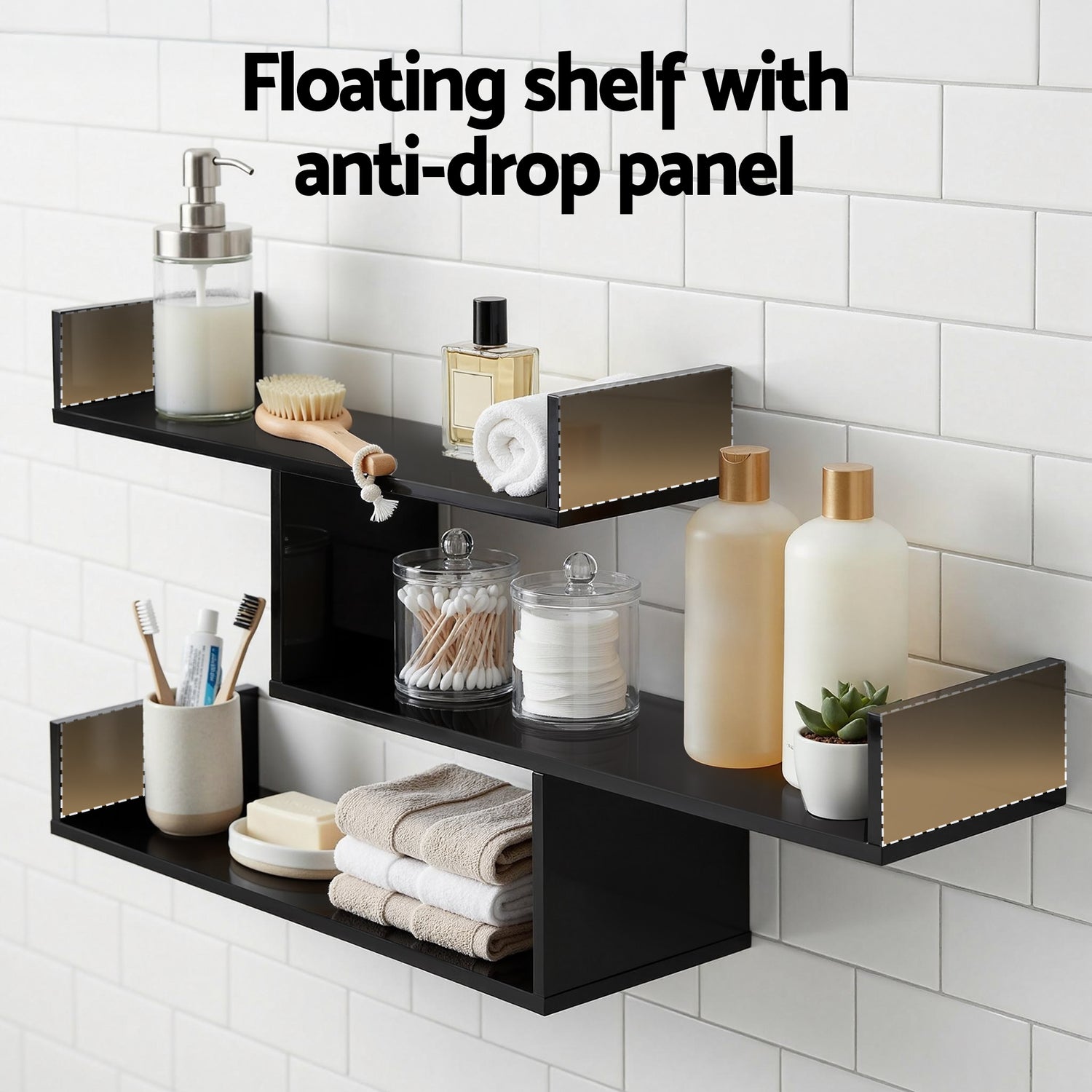 Artiss Floating Wall Shelf 3 Tier Black-Furniture > Living Room > Bookcases &amp; Shelves-PEROZ Accessories