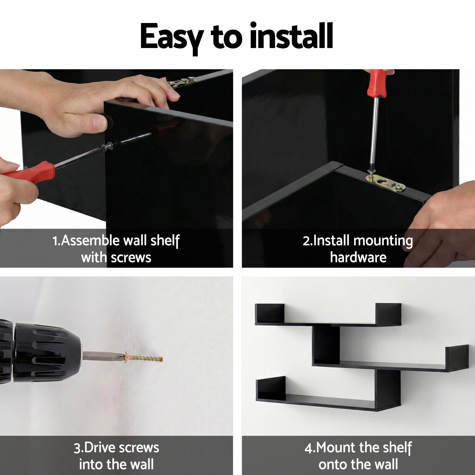 Artiss Floating Wall Shelf 3 Tier Black-Furniture > Living Room > Bookcases &amp; Shelves-PEROZ Accessories