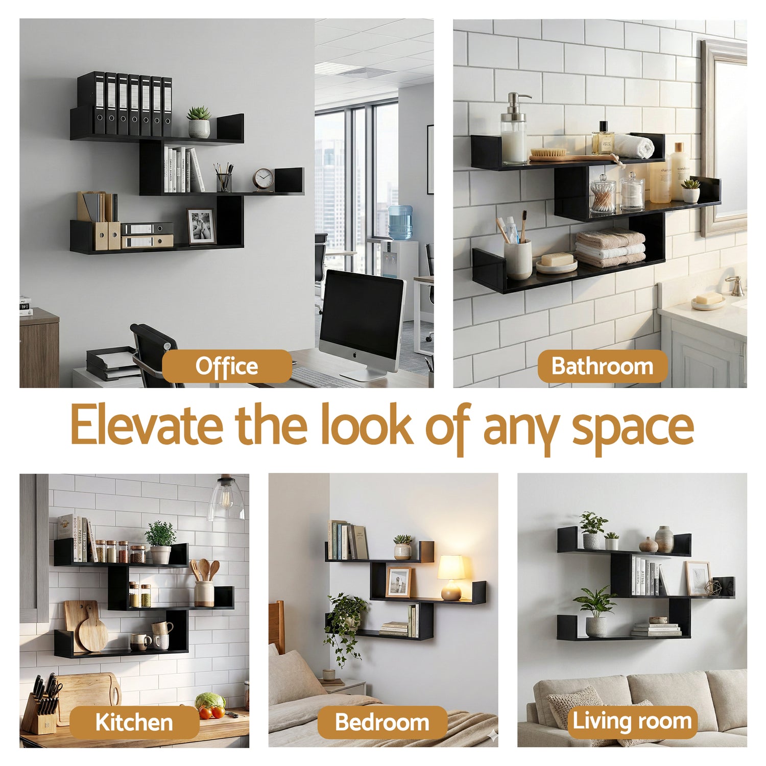 Artiss Floating Wall Shelf 3 Tier Black-Furniture > Living Room > Bookcases &amp; Shelves-PEROZ Accessories