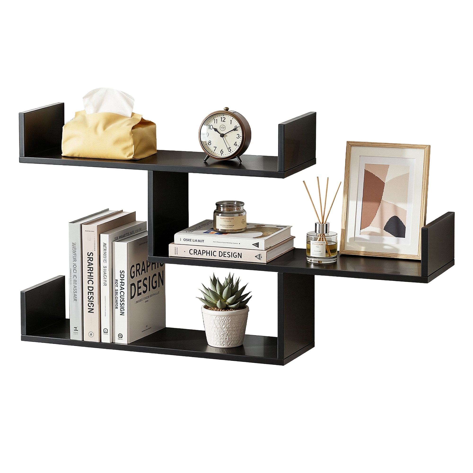 Artiss Floating Wall Shelf 3 Tier Black-Furniture > Living Room > Bookcases &amp; Shelves-PEROZ Accessories