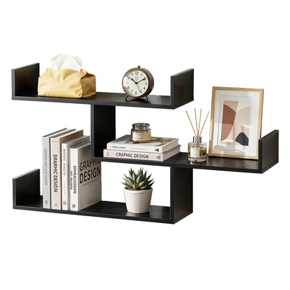 Artiss Floating Wall Shelf 3 Tier Black-Furniture > Living Room > Bookcases &amp; Shelves-PEROZ Accessories
