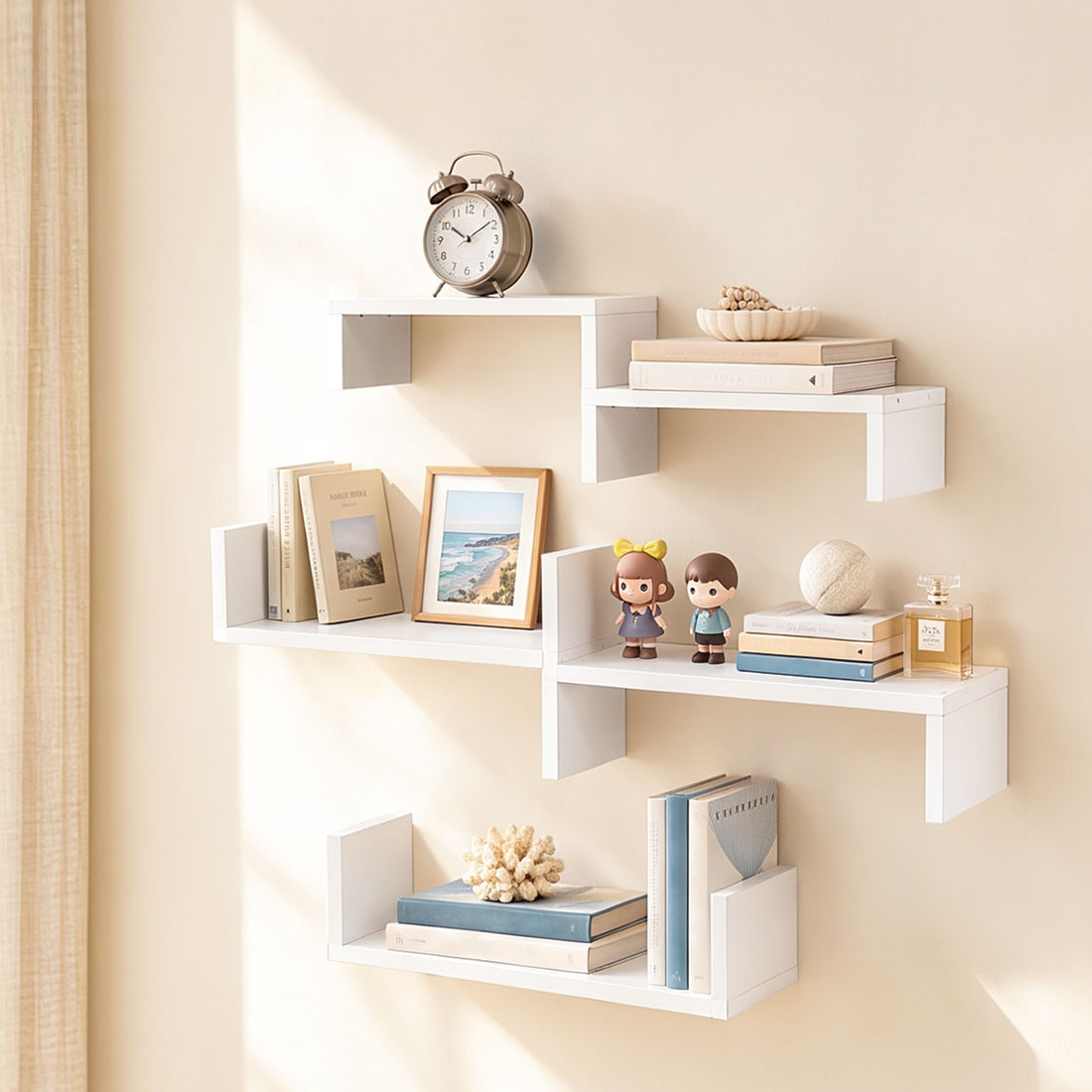 Artiss Floating Wall Shelves Set of 5 Mounted U-Shape Display Ledge, White-Furniture > Living Room > Bookcases &amp; Shelves-PEROZ Accessories