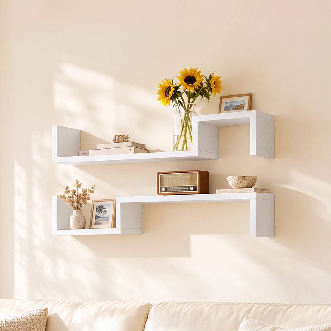 Artiss Set of 2 Floating Shelves Wall Mounted S-Shape Display Ledge, White-Furniture > Living Room > Bookcases &amp; Shelves-PEROZ Accessories