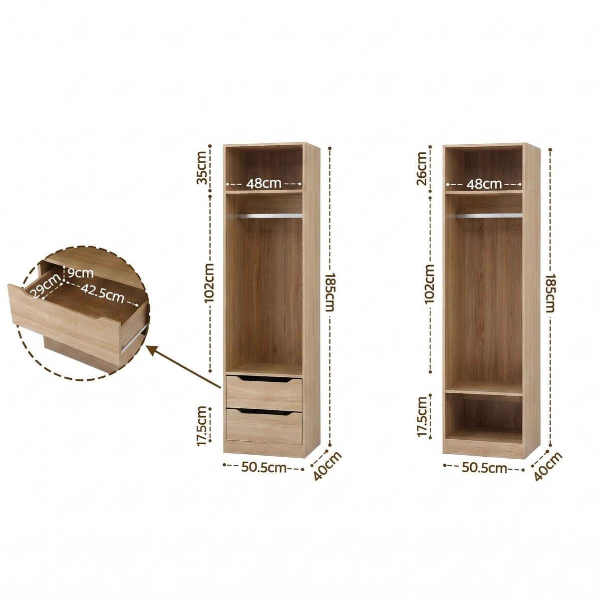 Artiss 2X Wardrobe Clothes Closet Storage Organiser Shelf Drawers Pine