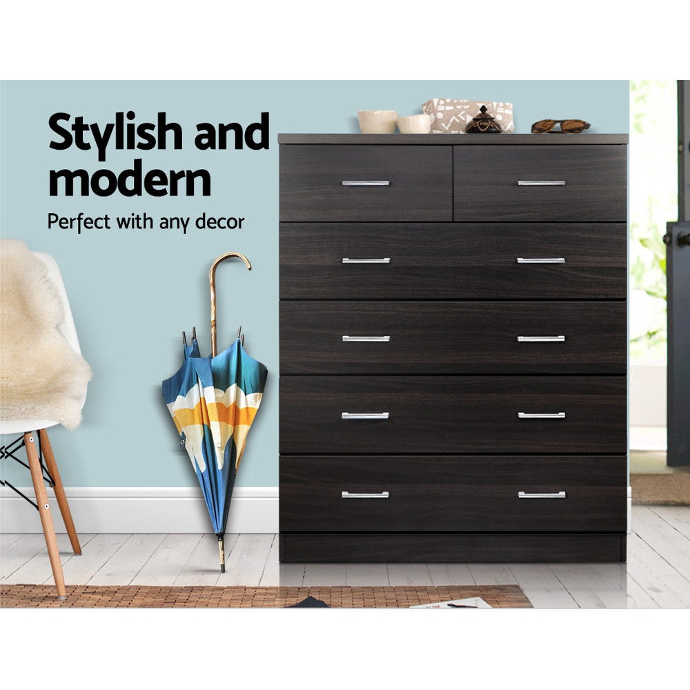 Artiss 6 Chest of Drawers - ANDES Walnut-Furniture &gt; Bedroom-PEROZ Accessories