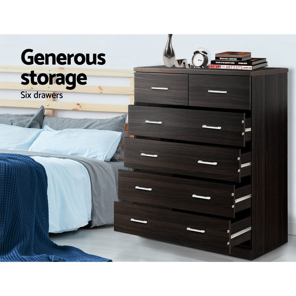 Artiss 6 Chest of Drawers - ANDES Walnut-Furniture &gt; Bedroom-PEROZ Accessories