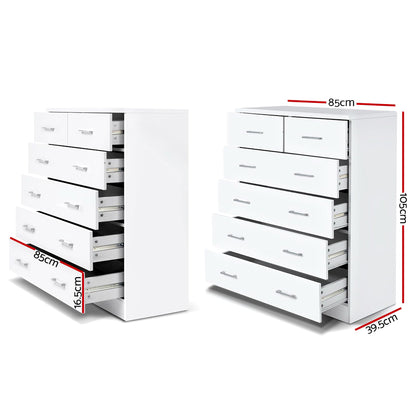 Artiss 6 Chest of Drawers - ANDES White-Furniture &gt; Living Room-PEROZ Accessories