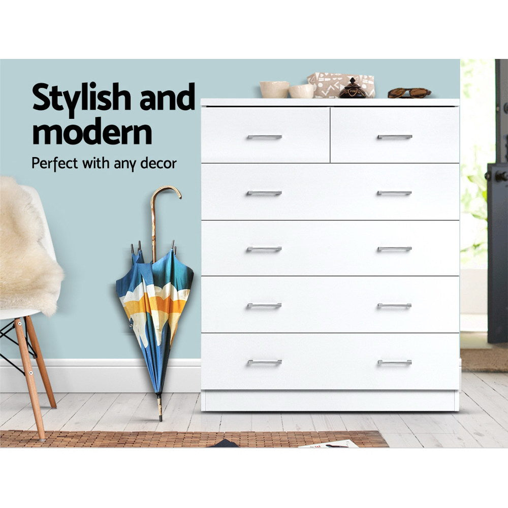 Artiss 6 Chest of Drawers - ANDES White-Furniture &gt; Living Room-PEROZ Accessories