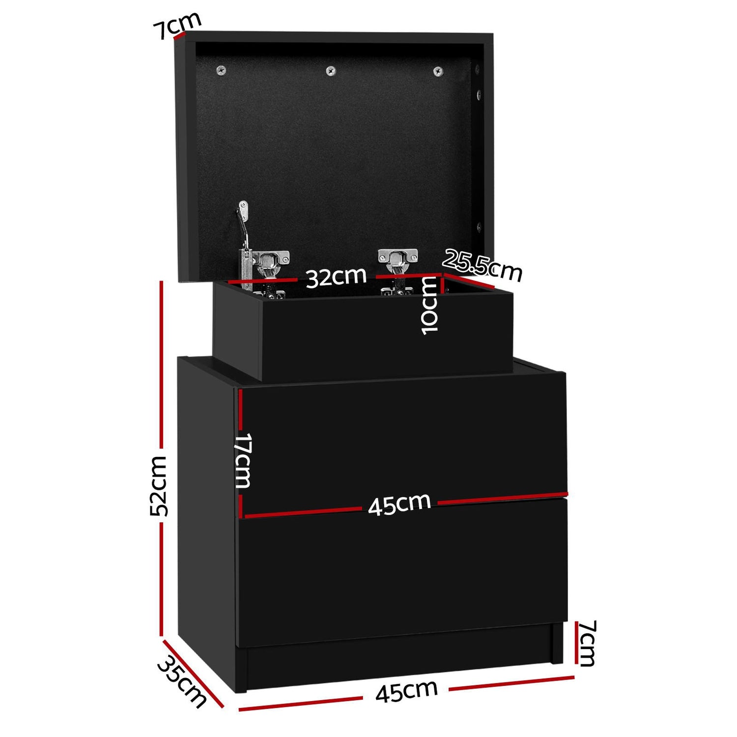 Artiss 2X Bedside Table 2 Drawers Lift-up Storage Black-Furniture &gt; Bedroom &gt; Bedside Tables-PEROZ Accessories