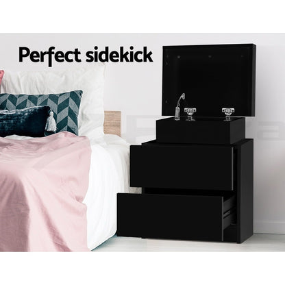 Artiss 2X Bedside Table 2 Drawers Lift-up Storage Black-Furniture &gt; Bedroom &gt; Bedside Tables-PEROZ Accessories