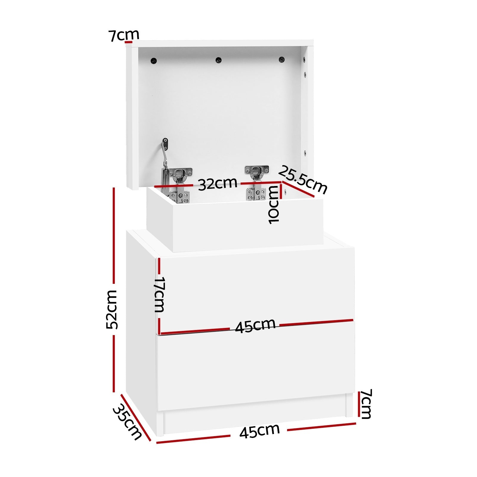 Artiss 2X Bedside Table 2 Drawers Lift-up Storage White-Furniture &gt; Bedroom &gt; Bedside Tables-PEROZ Accessories