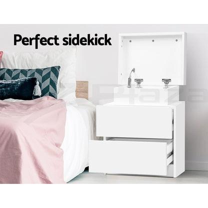 Artiss 2X Bedside Table 2 Drawers Lift-up Storage White-Furniture &gt; Bedroom &gt; Bedside Tables-PEROZ Accessories