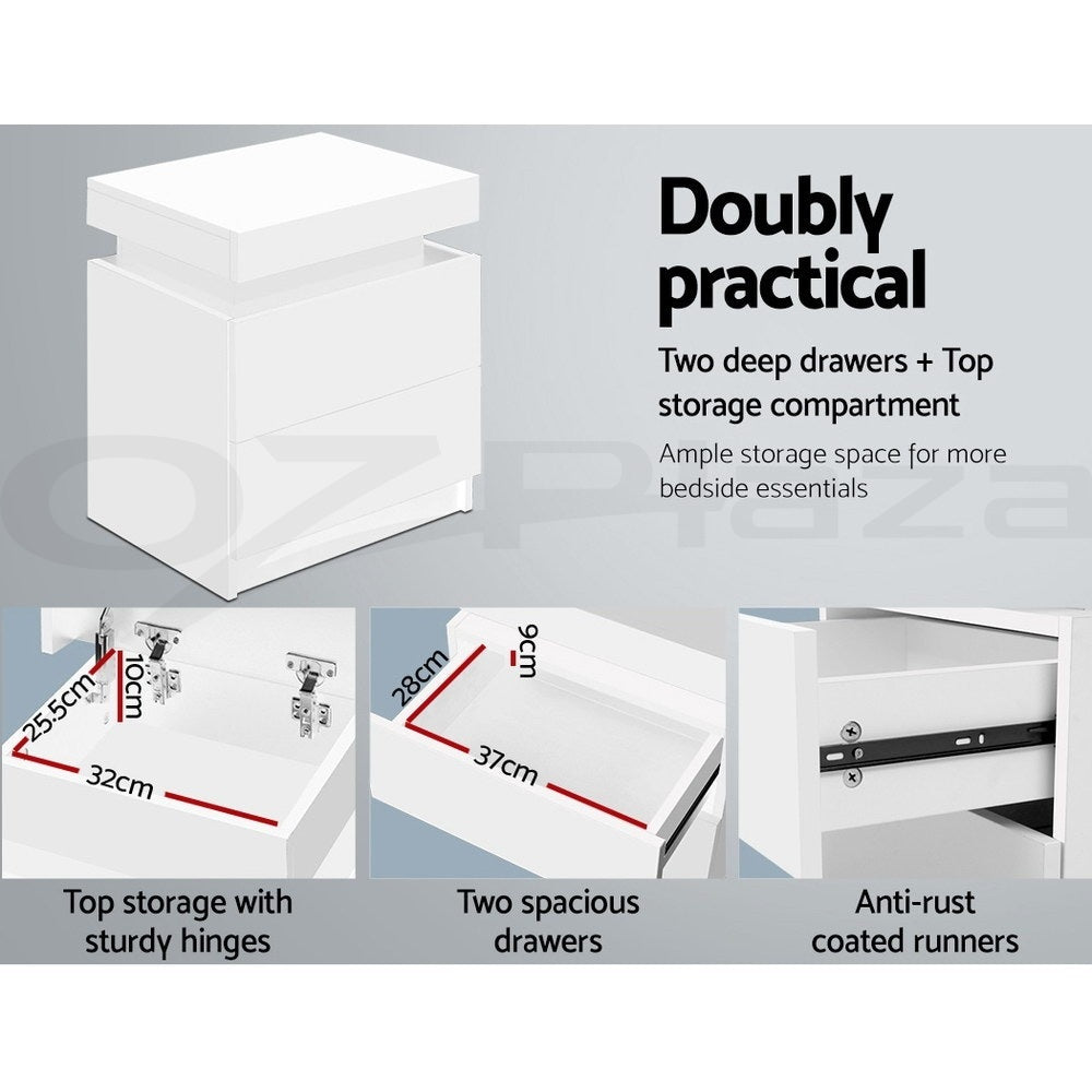 Artiss 2X Bedside Table 2 Drawers Lift-up Storage White-Furniture &gt; Bedroom &gt; Bedside Tables-PEROZ Accessories
