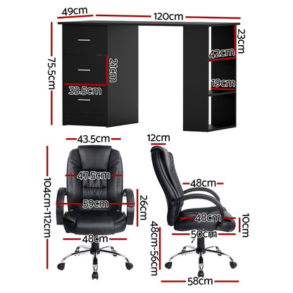 Artiss Computer Desk 120cm Executive Office Chair Set PU Leather High Back Black-Furniture &gt; Office &gt; Desks-PEROZ Accessories