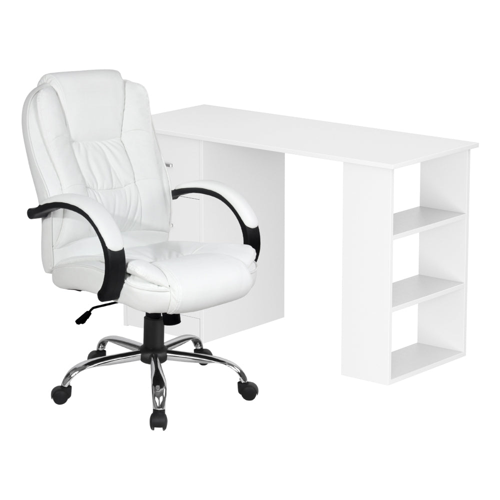 Artiss Computer Desk 120cm Executive Office Chair Set PU Leather High Back White-Furniture &gt; Office &gt; Desks-PEROZ Accessories