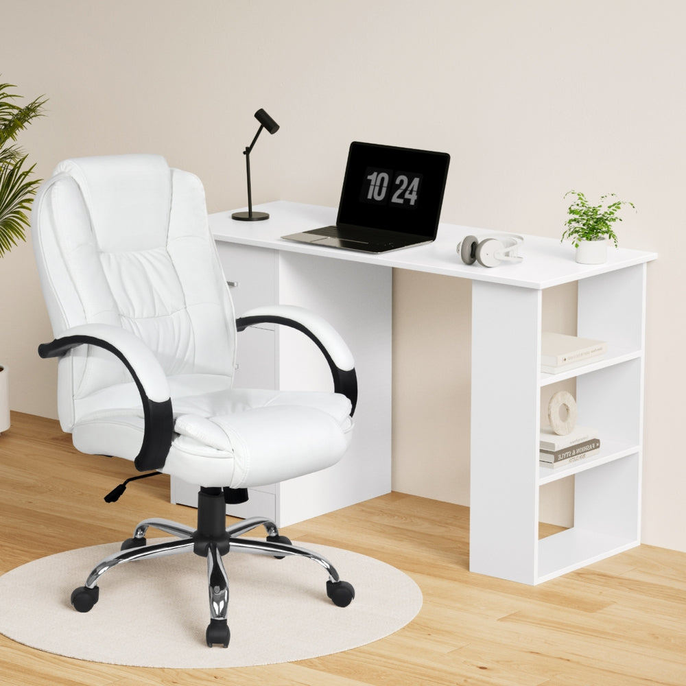 Artiss Computer Desk 120cm Executive Office Chair Set PU Leather High Back White-Furniture &gt; Office &gt; Desks-PEROZ Accessories