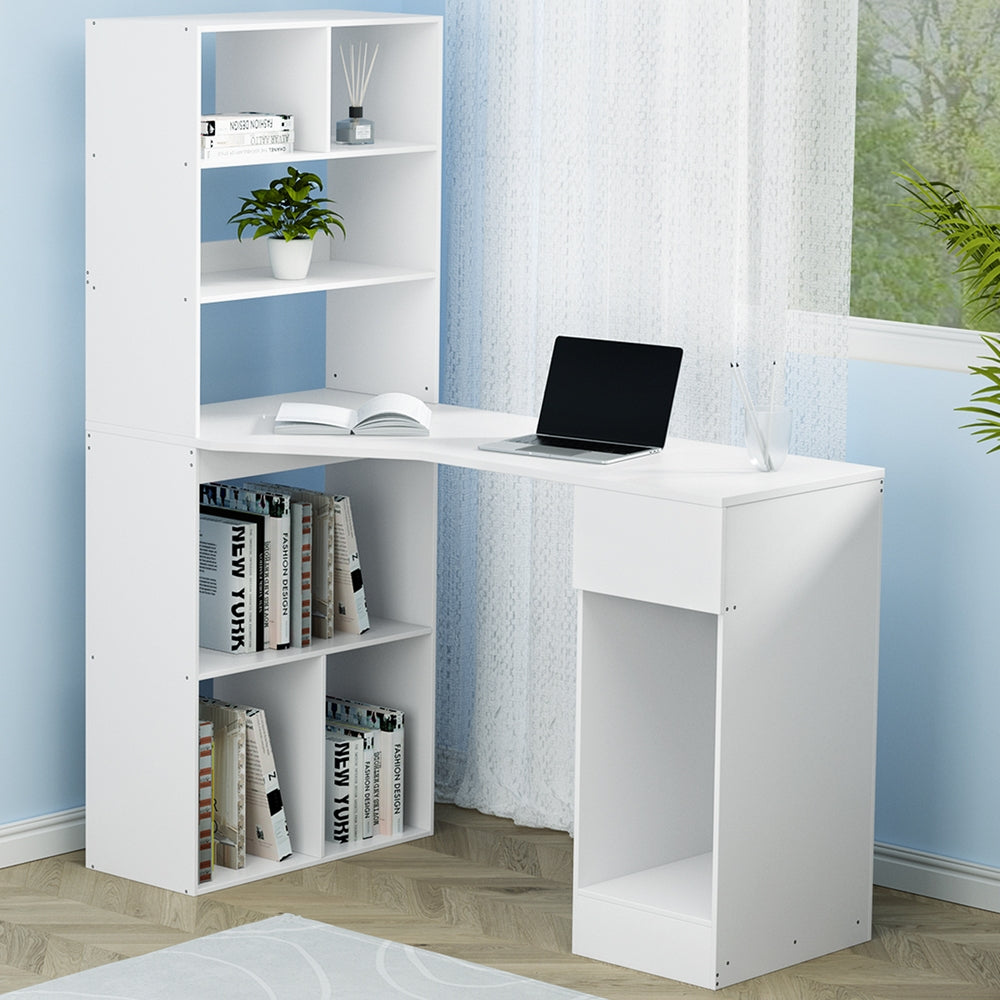 Artiss Computer Desk Bookshelf Drawer Cabinet White 120CM-Office Desks-PEROZ Accessories