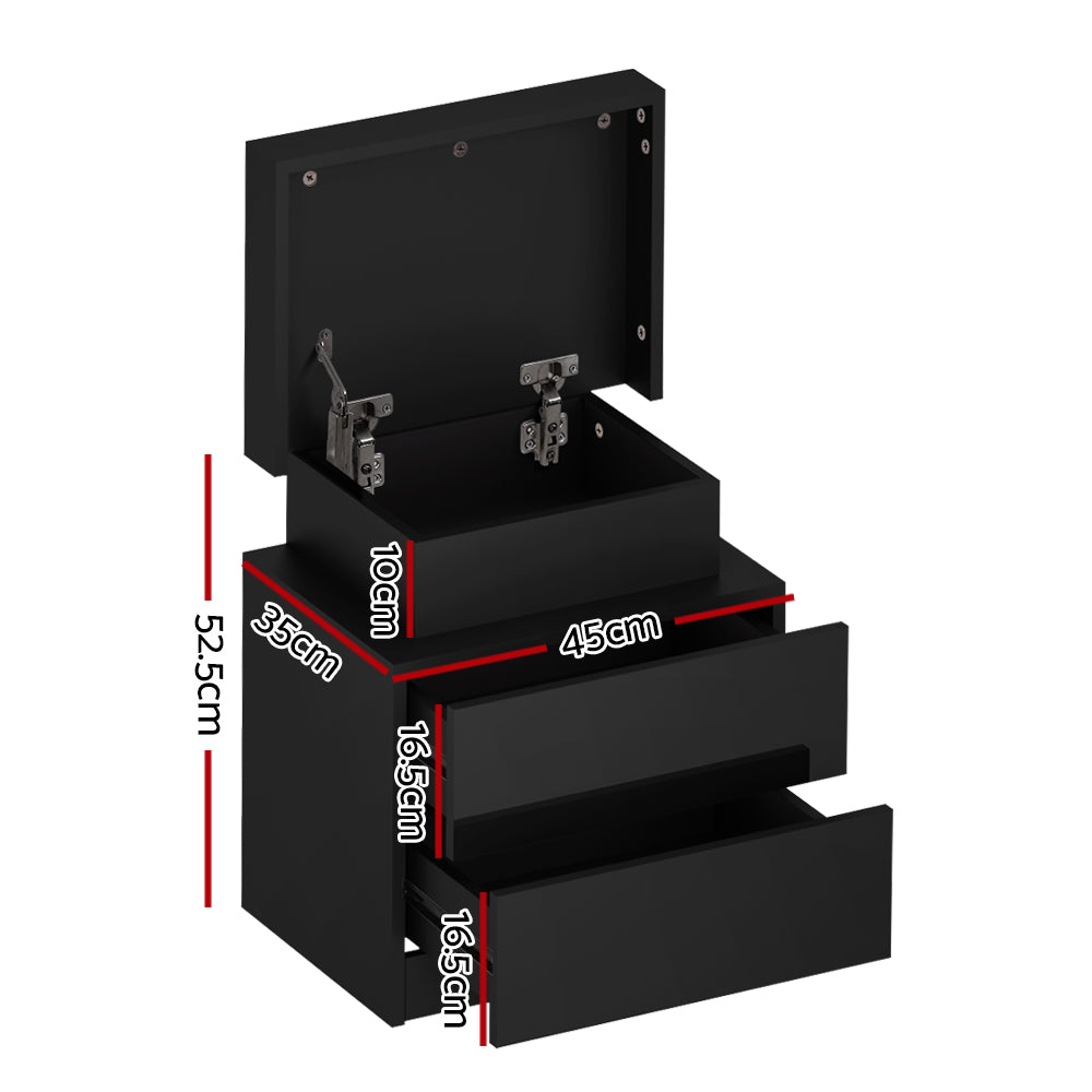 Artiss Bedside Table LED 2 Drawers Lift-up Storage - COLEY Black-Bedside Tables-PEROZ Accessories