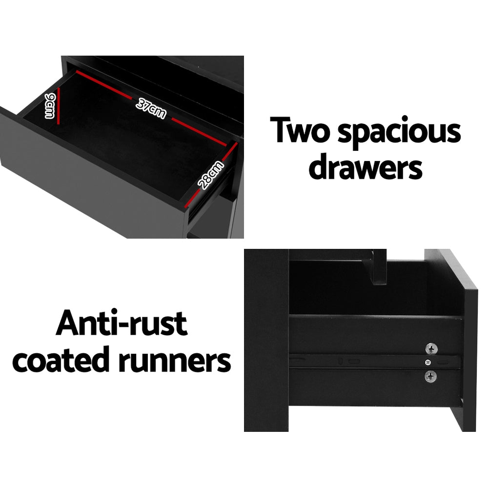 Artiss Bedside Table LED 2 Drawers Lift-up Storage - COLEY Black-Bedside Tables-PEROZ Accessories