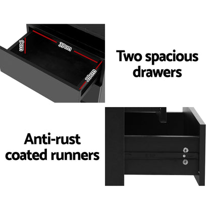 Artiss Bedside Table LED 2 Drawers Lift-up Storage - COLEY Black-Bedside Tables-PEROZ Accessories