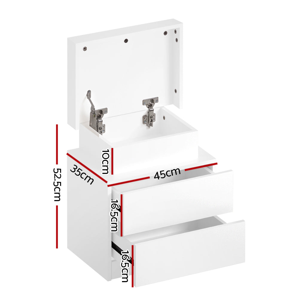 Artiss Bedside Table LED 2 Drawers Lift-up Storage - COLEY White-Bedside Tables-PEROZ Accessories