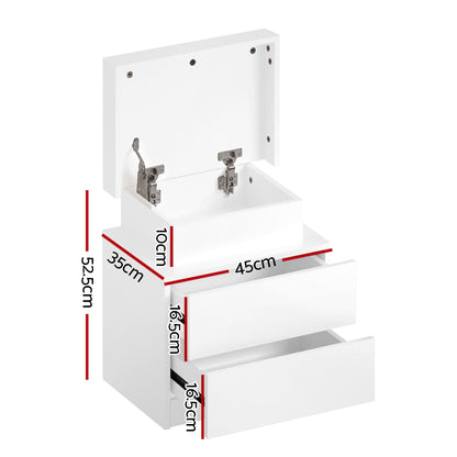 Artiss Bedside Table LED 2 Drawers Lift-up Storage - COLEY White-Bedside Tables-PEROZ Accessories